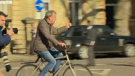 Jeremy Clarkson on bike BBC News video still