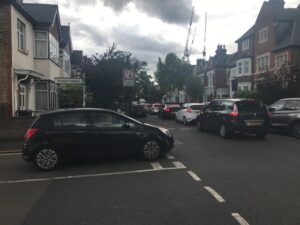 Drivers idling in Regent Street, Chiswick – one of the leafleting locations