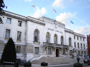 Hackney Town Hall (licensed CC BY SA 2.5 on Wikimedia Commons by Tarquin Binary)