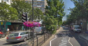Notting Hill Gate with Eilidh Cairns’ ghost bike on the central reservation (via Google Street View).PNG