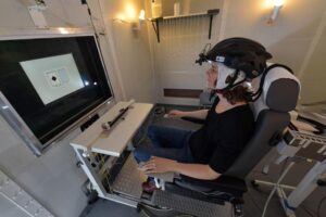 Dr Barbara Schmidt demonstrattes helmet study