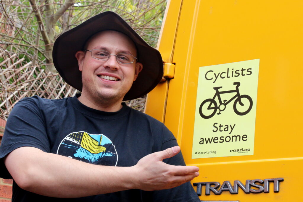 Yvan Seth and Cyclists Stay Awesome sticker (CC-BY 2.0 John Stevenson)