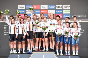 Yorkshire 2019 team time trial mixed relay podium