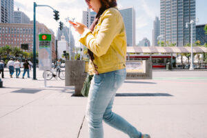 Pedestrian lookinng at phone