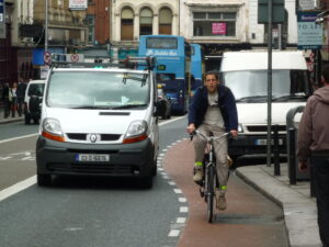 Cyclist in Dublin (licensed CC BY 2.0 on Flickr by Teyvan Petttinger)