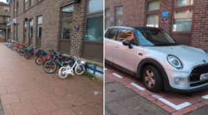 Hackney New School car parking space replace bike spaces – credit Hackney Cyclist on Twitter.PNG