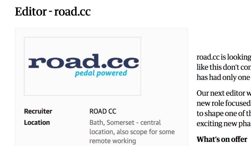 road.cc editor job ad screengrab