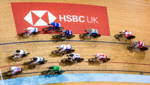 HSBC UK logo at 2019 Track Cycling World Cup in Glasgow