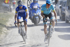 Jakob Fuglsang (right) with Julian Alaphilippe at 2019 Strade Bianche (picture credit RCS Sport).JPG