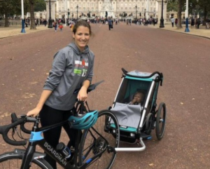 Laura Pujol with bike and trailer (picture credit Laura Pujol).PNG