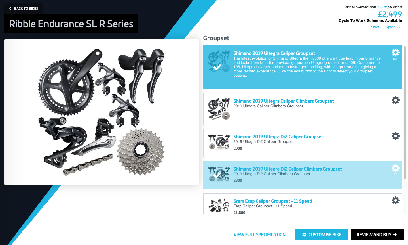 Ribble bikebuilder &ndash; groupset