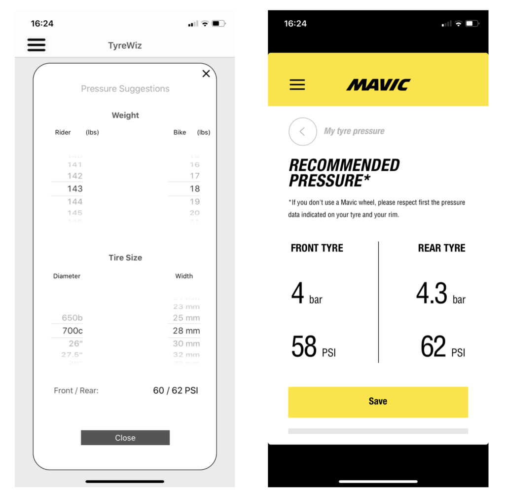 tyre pressure app recommendation