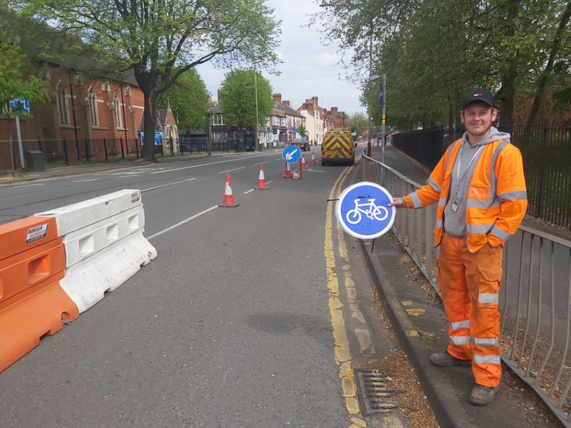 Leicester bike lane for key workers (via Cllr Adam Clarke on Twitter).PNG