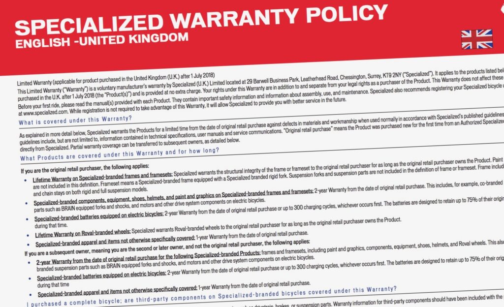 Specialized warranty  &ndash; 1