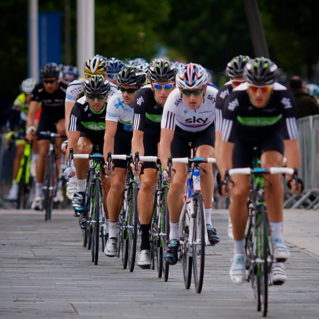 Team Sky lead the Tour of Britain peloton (copyright Simon MacMichael)