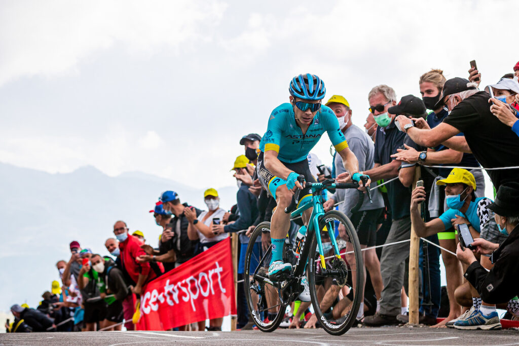 Miguel Angel Lopez on his way to winning Stage 17 of the 2020 Tour de France (picture credit Alex Whitehead SWpix.com)