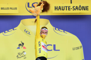 Tadej Pogacar in the yellow jersey (picture copyright A.S.O. Alex Broadway)