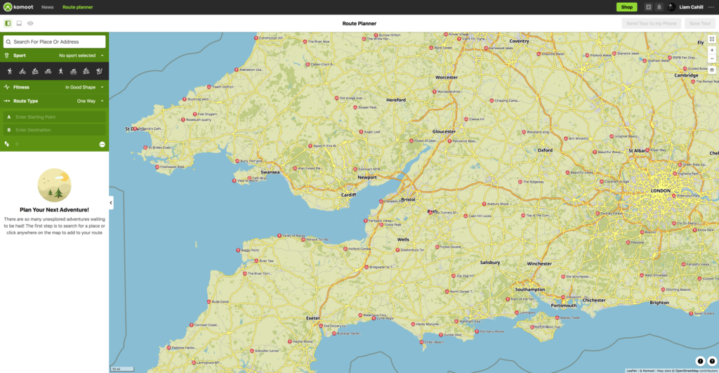 Komoot getting set up Initial Map