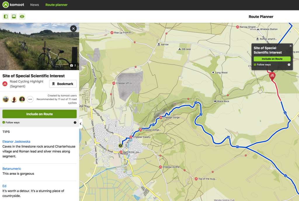 Komoot getting set up Site of specific interest