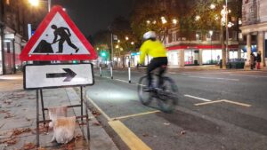 Kensington High Street pop-up cycle lane (picture Simon MacMichael)