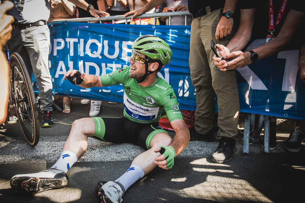 MArk Cavendish after equalling Eddy Merckx’s record – picture credit A.S.O./Pauline Ballet