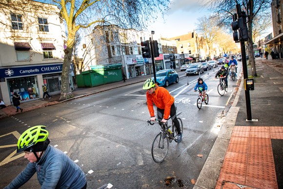 Cycleway 9 on Chiswick High Road (picture credit TfL)