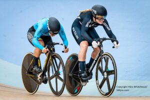Olivia Podmore (right) during Tissot UCI Track Cycling World Cup 2019 in Brisbane
