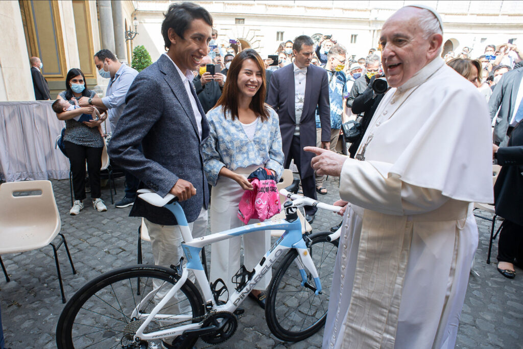 Egan Bernal and Pope Francis (picture courtesy Vatican Media)