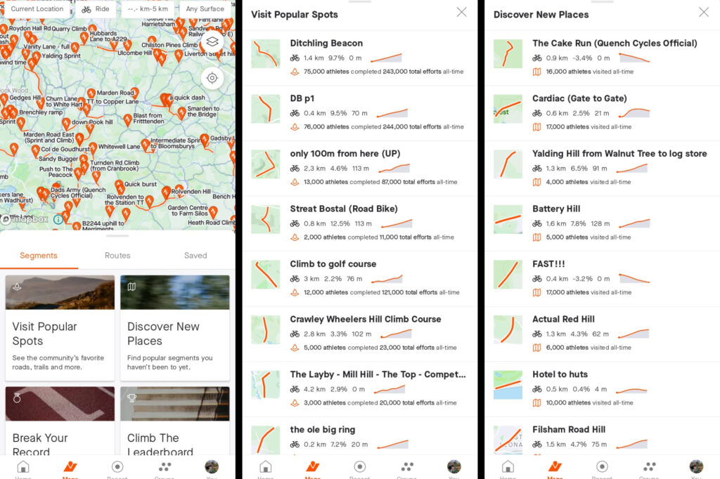 Strava segment suggestions