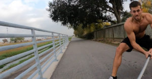 Shirtless attacker jams pipe through cyclist’s front wheel