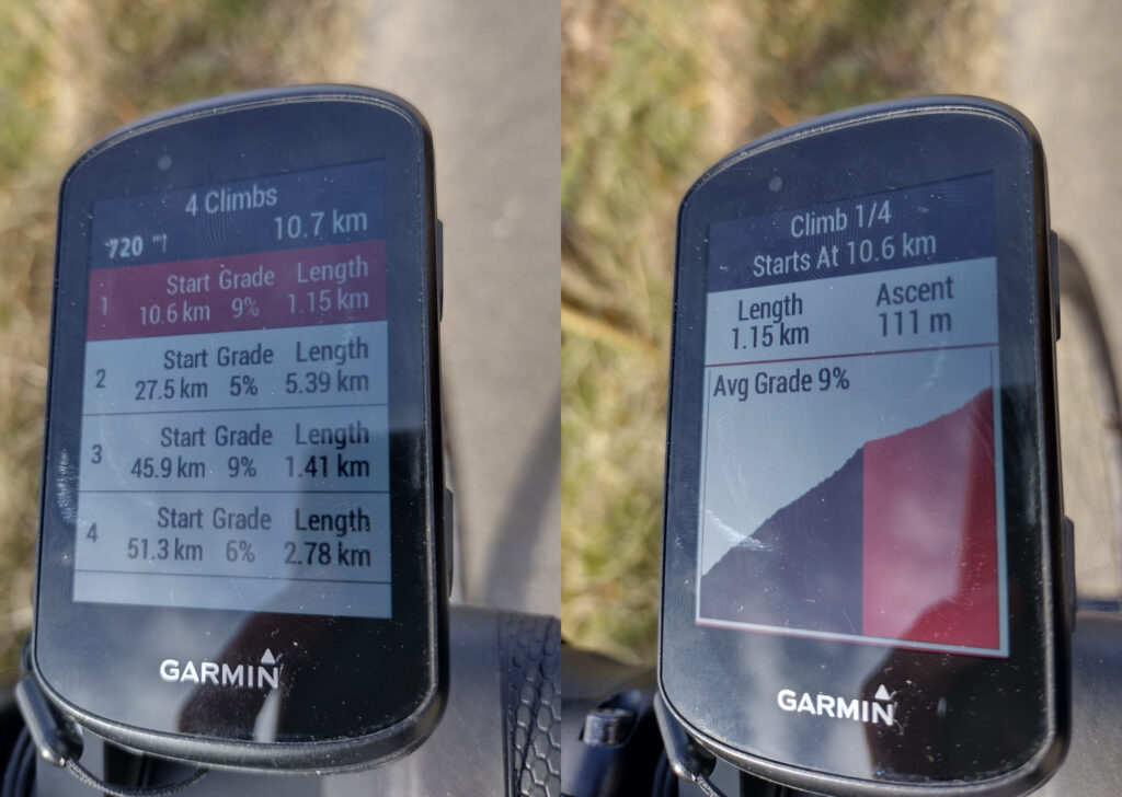 Garmin upcoming climbs