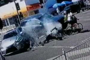 Near miss involving stolen Porsche (via YouTube)