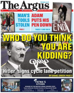 Brighton Argus Hitler cycle lane front page