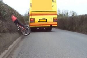 (Avon and Somerset Police) bus driver knocks cyclist into hedge