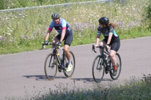 Man and woman cycling