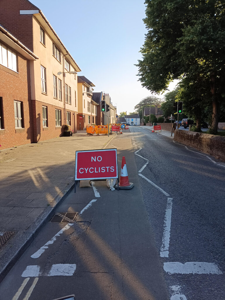 No Cyclists sign, Wimborne (credit – Nick Rowntree)