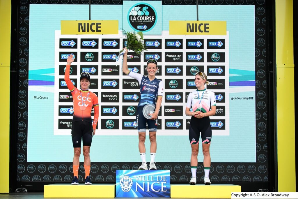 Lizzie Deignan tops the podium at La Course 2020 Copyright A.S.O. Alex Broadway