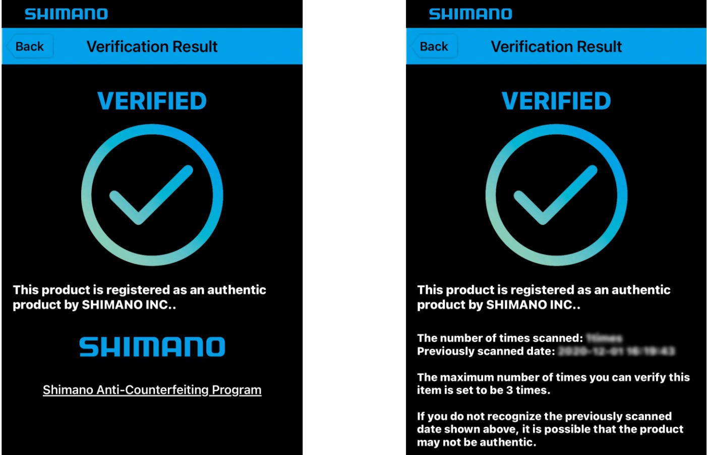 2022 Shimano anti counterfeiting app