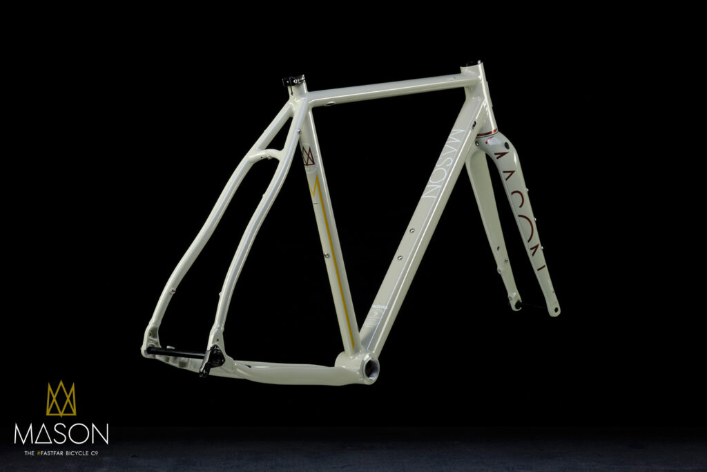 Mason Bokeh gravel bike frameset on black background