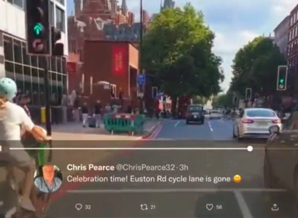 Taxi driver ‘celebrates’ removal of Euston Road cycle lane