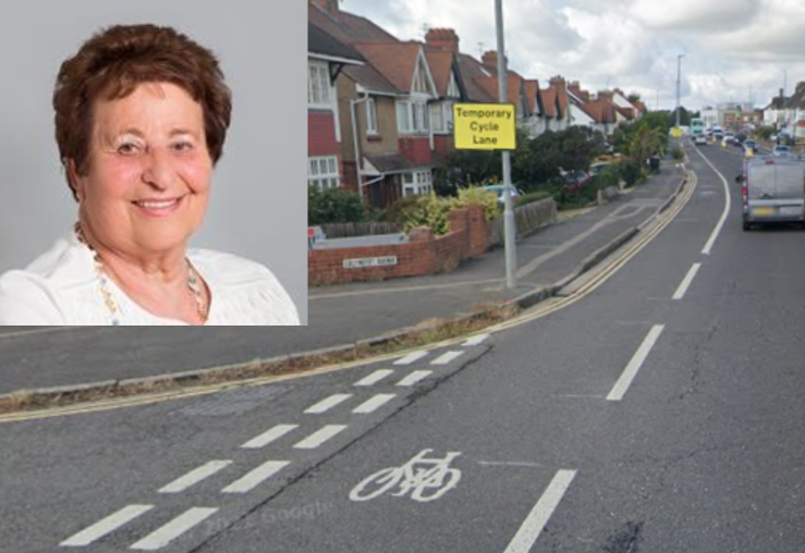 Old Shoreham cycle lane Cllr Dawn Barnett (Images Google Maps/Brighton & Hove Council)