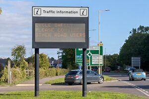 ‘Cycle Safely’ road sign, A120 Hertfordshire