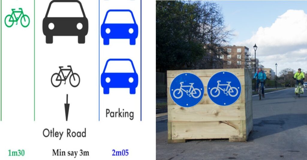 Harrogate cycle lane illustration from HDCA and Beech Grove modal filter