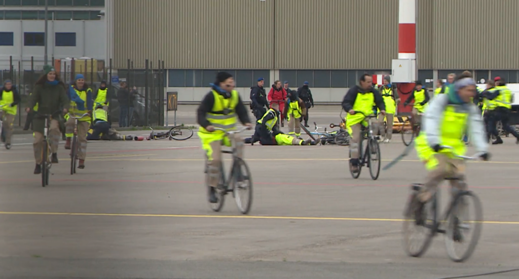 Climate activists protest at Amsterdam airport