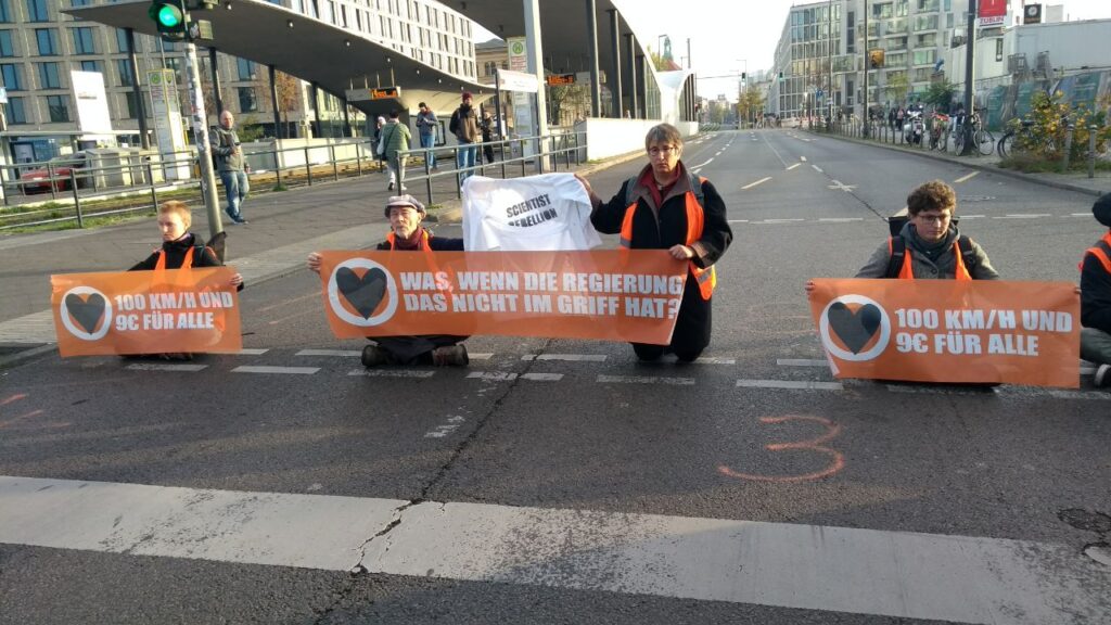 German climate change activists block Berlin road