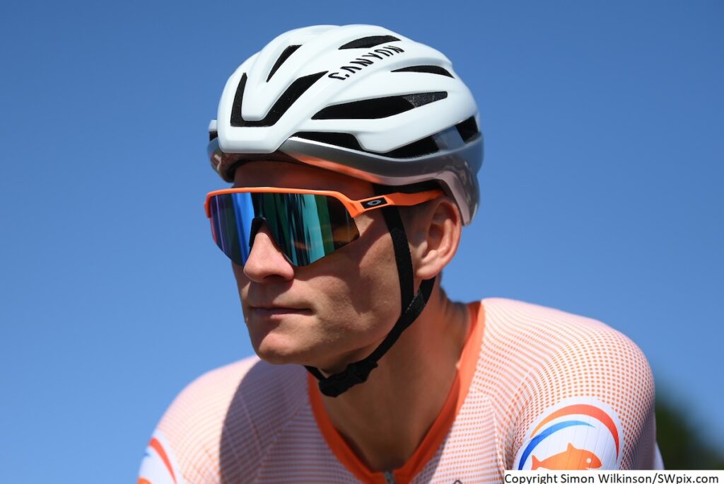 Mathieu van der Poel at start of road race at Wollongong 2022 (copyright Simon Wilkinson, SWpix.com).JPG