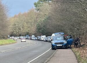 Drivers park on pavement outside popular mountain bike park (Twitter, Mark Atkinson)
