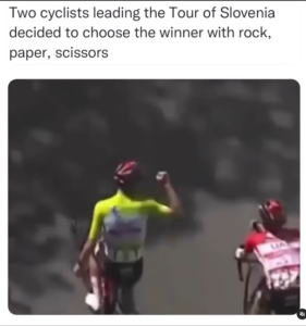 Pogacar and Majka’s rock, scissors, paper moment goes viral