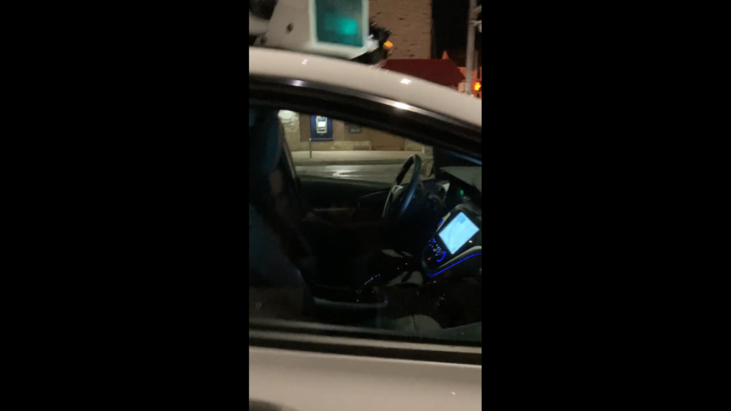 Cruise driverless car in Austin bike lane (screenshot Twitter/@WalkerATX)