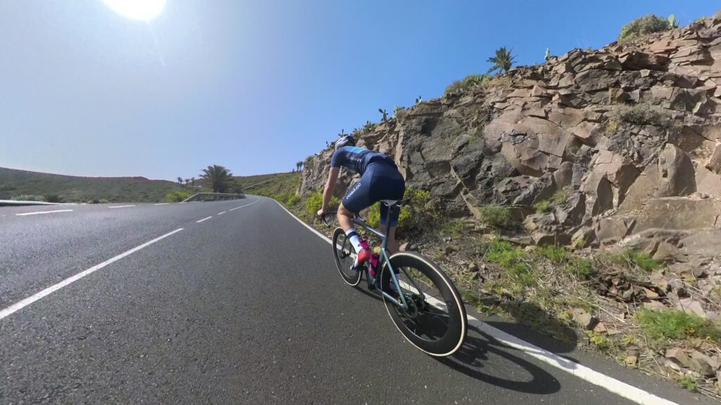2023 Jamie climbing Lanza road.cc kit out the saddle